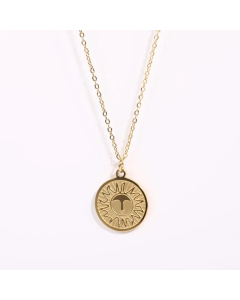 Vintage Style Artistic Round Sun Plating 18K Gold Plated Stainless Steel Pendant Necklace