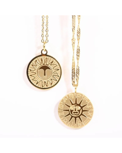 Wholesale Stainless Steel Necklace Vintage Style Artistic Round Sun Plating 18K Gold Plated Pendant Necklace