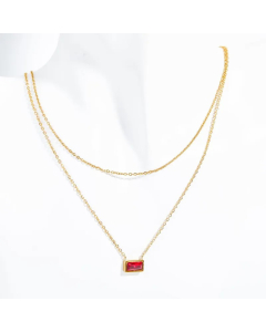 Wholesale Stainless Steel Necklace Rectangle Plating Inlay Birthstone Zircon 18K Gold Plated Pendant Necklace