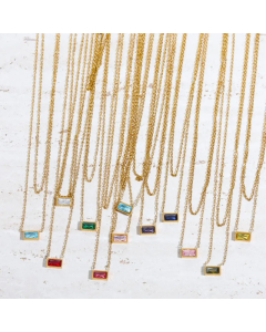 Wholesale Stainless Steel Necklace Rectangle Plating Inlay Birthstone Zircon 18K Gold Plated Pendant Necklace