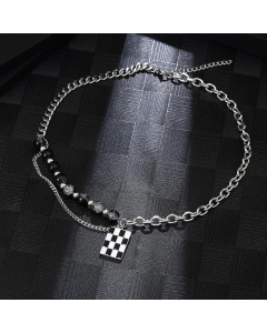 Hip-Hop Lattice Titanium Steel Polishing Pendant Necklace