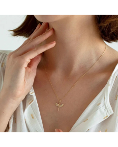Vintage Style Wings Stainless Steel Plating Inlay Zircon 18K Gold Plated Pendant Necklace