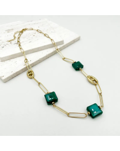 Simple Style Irregular Stainless Steel Metal Polishing Plating Inlay Gem Gold Plated Necklace