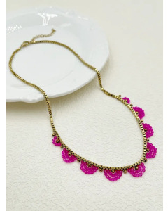 French Style Romantic Semicircle Stainless Steel Artificial Crystal Gold Plated Necklace