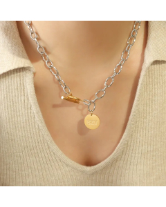 Hip-Hop Rock Round Titanium Steel Plating 18K Gold Plated Pendant Necklace