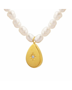 Elegant Luxurious Baroque Style Water Droplets Freshwater Pearl Titanium Steel Beaded Plating Freshwater Pearl Titanium Steel 18K Gold Plated Pendant Necklace