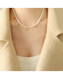 Elegant Luxurious Baroque Style Star Moon Freshwater Pearl Titanium Steel Plating 18K Gold Plated Necklace