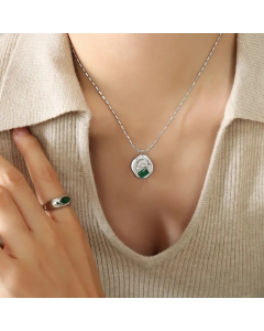 Elegant Luxurious Shiny Geometric Titanium Steel Plating Inlay Titanium Steel Zircon 18K Gold Plated Pendant Necklace