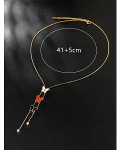 Elegant Butterfly Stainless Steel Inlay Rhinestones 18K Gold Plated Long Necklace