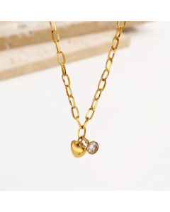 Simple Style Heart Shape Stainless Steel Inlay Zircon 14K Gold Plated Pendant Necklace