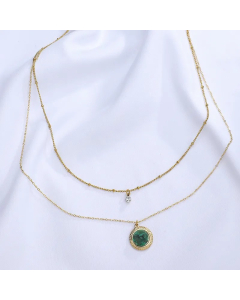 Retro Geometric Stainless Steel Titanium Steel Plating Inlay Artificial Gemstones Pendant Necklace