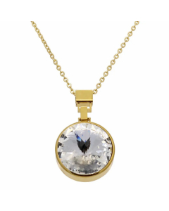 Gold Color Classic Minimalism Inlay Artificial Crystal Pendant Stainless Steel Necklace