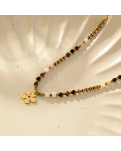 INS Style Flower Stainless Steel Beaded Alloy Plating Pendant Necklace