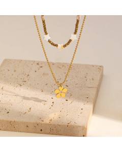 INS Style Pentagram Flower Stainless Steel Alloy Plating Layered Necklaces
