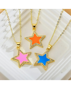 Wholesale Stainless Steel Necklace Shiny Sweet Star Enamel Inlay Zircon Pendant Necklace
