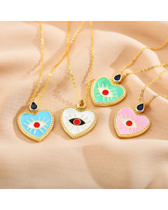 Wholesale Stainless Steel Necklace Modern Style Devil's Eye Heart Shape Enamel Inlay Zircon Pendant Necklace