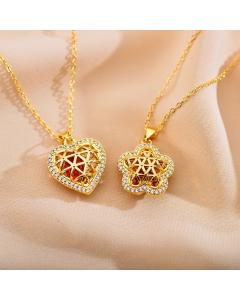 Wholesale Stainless Steel Necklace Elegant Shiny Heart Shape Flower Hollow Out Inlay Zircon Pendant Necklace