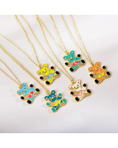 Wholesale Stainless Steel Necklace Casual Cute Animal Bear Enamel Inlay Zircon Pendant Necklace