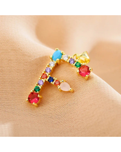 Modern Style Shiny Letter F Inlay Glass Stone Zircon Stainless Steel Pendant Necklace
