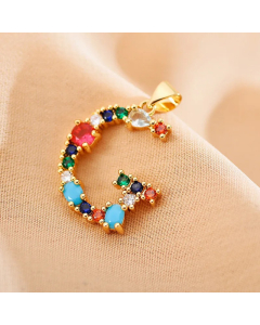 Modern Style Shiny Letter G Inlay Glass Stone Zircon Stainless Steel Pendant Necklace