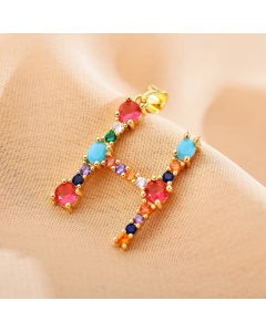Modern Style Shiny Letter H Inlay Glass Stone Zircon Stainless Steel Pendant Necklace