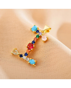 Modern Style Shiny Letter I Inlay Glass Stone Zircon Stainless Steel Pendant Necklace