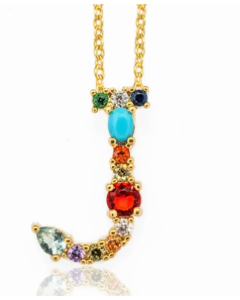 Modern Style Shiny Letter J Inlay Glass Stone Zircon Stainless Steel Pendant Necklace
