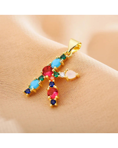 Modern Style Shiny Letter K Inlay Glass Stone Zircon Stainless Steel Pendant Necklace