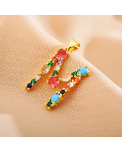 Modern Style Shiny Letter M Inlay Glass Stone Zircon Stainless Steel Pendant Necklace