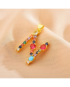 Modern Style Shiny Letter N Inlay Glass Stone Zircon Stainless Steel Pendant Necklace