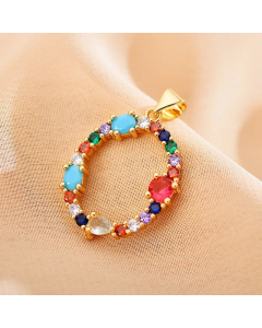 Modern Style Shiny Letter O Inlay Glass Stone Zircon Stainless Steel Pendant Necklace