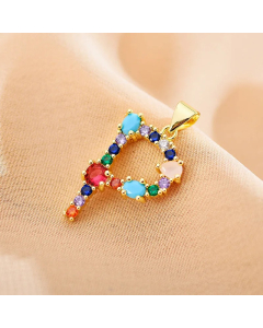 Modern Style Shiny Letter P Inlay Glass Stone Zircon Stainless Steel Pendant Necklace