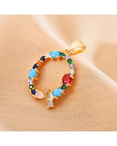 Modern Style Shiny Letter Q Inlay Glass Stone Zircon Stainless Steel Pendant Necklace