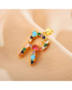 Modern Style Shiny Letter R Inlay Glass Stone Zircon Stainless Steel Pendant Necklace