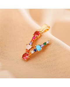 Modern Style Shiny Letter V Inlay Glass Stone Zircon Stainless Steel Pendant Necklace