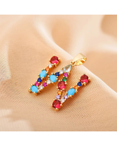 Modern Style Shiny Letter W Inlay Glass Stone Zircon Stainless Steel Pendant Necklace