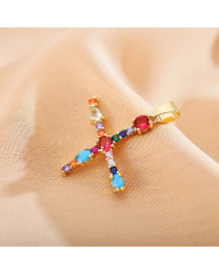 Modern Style Shiny Letter X Inlay Glass Stone Zircon Stainless Steel Pendant Necklace