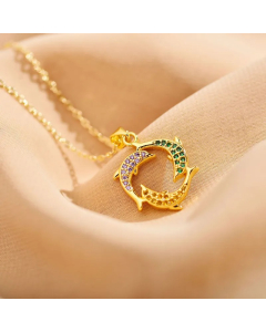 Elegant Dolphin Steel Inlay Zircon Pendant Necklace