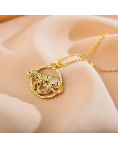 Wholesale Stainless Steel Necklace Fashion Minimalism Animal Leopard Inlay Zircon Pendant Necklace