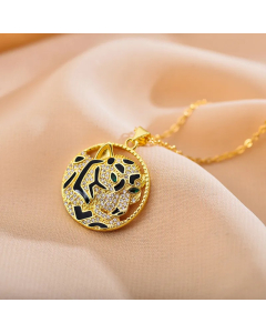 Wholesale Stainless Steel Necklace Fashion Minimalism Animal Leopard Inlay Zircon Pendant Necklace