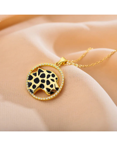 Wholesale Stainless Steel Necklace Fashion Minimalism Animal Leopard Inlay Zircon Pendant Necklace