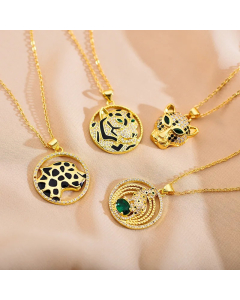 Wholesale Stainless Steel Necklace Fashion Minimalism Animal Leopard Inlay Zircon Pendant Necklace