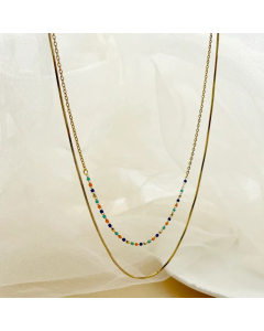 Elegant Simple Style Colorful Stainless Steel Metal Beaded Plating Gold Plated Layered Necklaces