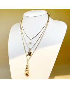 Vacation Beach Artistic Tortoise Conch Stainless Steel Plating Inlay Rhinestones Pearl Gold Plated Layered Necklaces