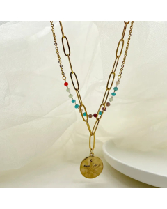 Vacation Pentagram Round Stainless Steel Metal Layered Plating Gold Plated Layered Necklaces