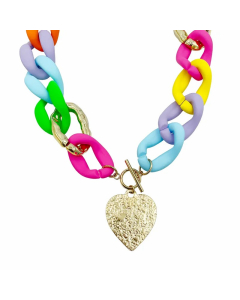 Exaggerated Artistic Colorful Heart Shape Stainless Steel Arylic Metal Plating Gold Plated Necklace
