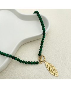 Artistic Leaves Stainless Steel Malachite Plating Metal Button Gold Plated Pendant Necklace