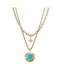 Vintage Style Round Star Stainless Steel Layered Plating Inlay Turquoise Gold Plated Layered Necklaces