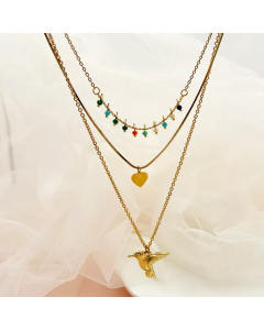 Modern Style Heart Shape Bird Stainless Steel Layered Plating Gold Plated Layered Necklaces