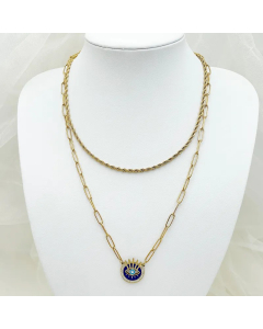 Hip-Hop Cool Style Devil'S Eye Stainless Steel Metal Enamel Plating Inlay Zircon Gold Plated Layered Necklaces